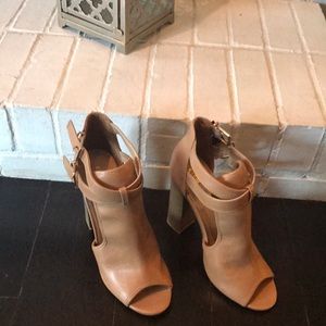  Pecan Leather Stacked Heels
